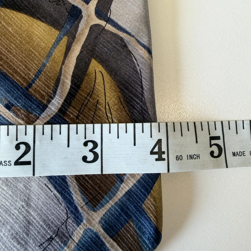 Murano Italia Mens Silk Necktie Geometric Abstract Gold Blue Grey Brown 4‎ Inch